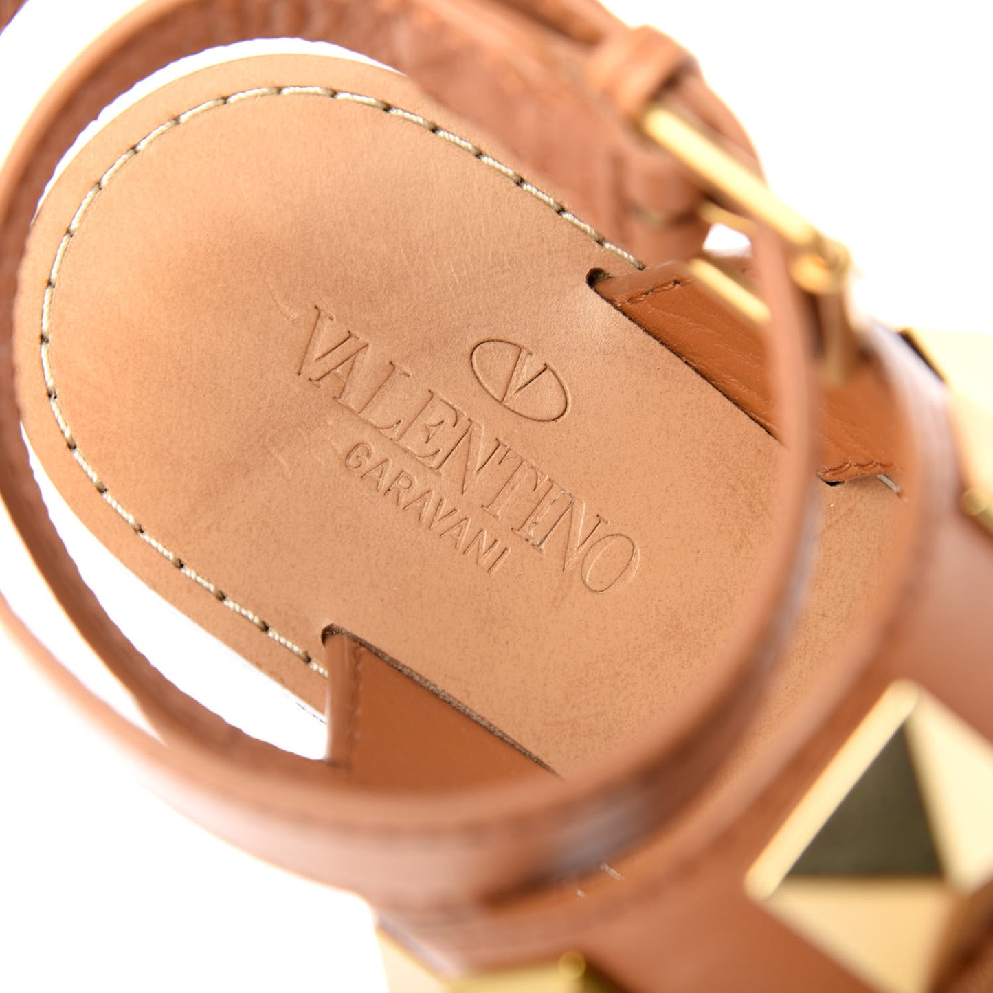 Calfskin Macro Rockstud Ankle Strap 100mm Sandals 41 Tan