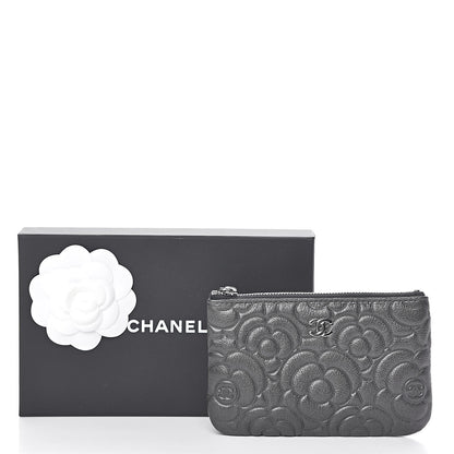Chanel Goatskin Camellia Embossed Cosmetic Pouch Anthracite 8 of 8