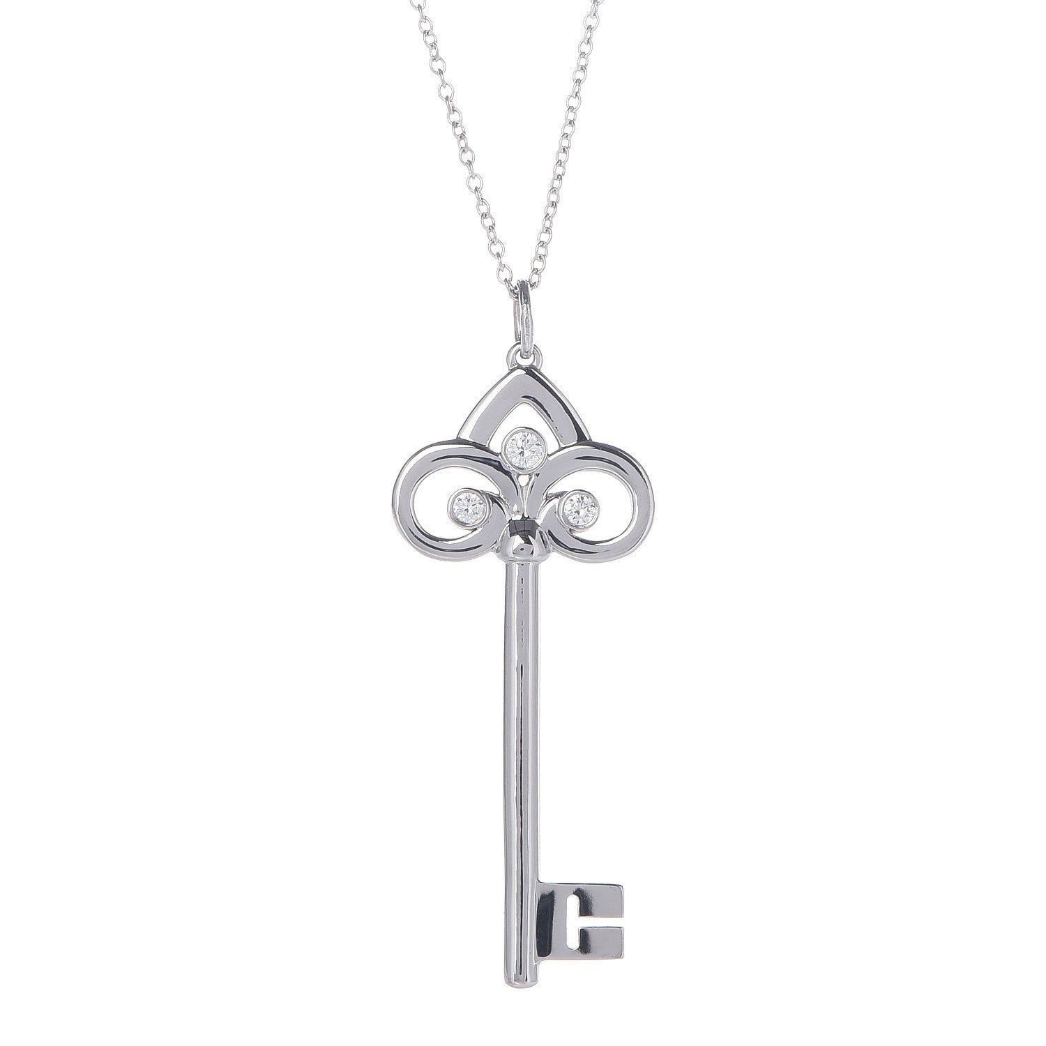 Tiffany 18K White Gold Diamond Fleur De Lis Key Pendant Necklace 7 of 7