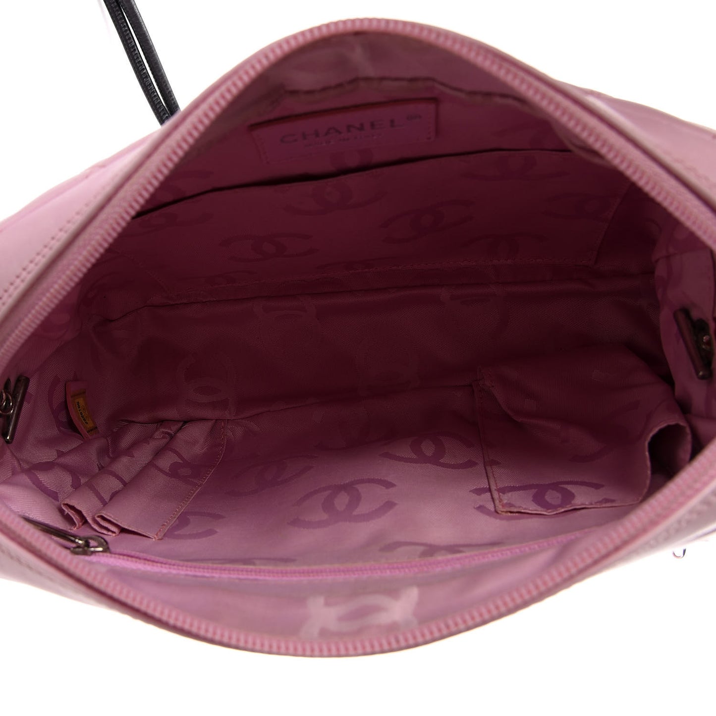 Calfskin Quilted Cambon Camera Case Pink Black