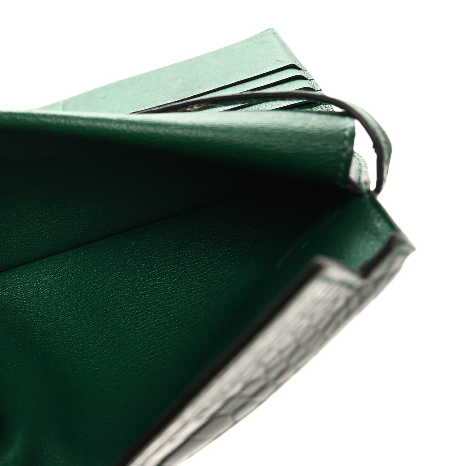 Hermes Shiny Alligator Kelly Tri-Fold Longue Wallet Vert Emeraude 5 of 10