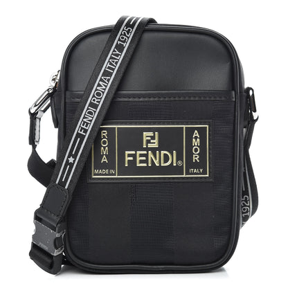 Fendi Nylon Vitello Century Pequin Logo Plate Small Crossbody Messenger Black 1 of 10