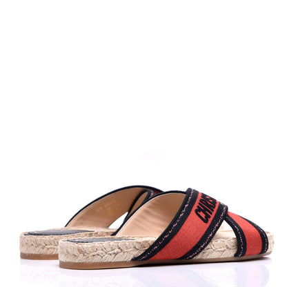 Christian Dior Canvas Embroidered Granville Espadrille Crisscross Flat Slide Sandals 37 Spicy Red 4 of 9