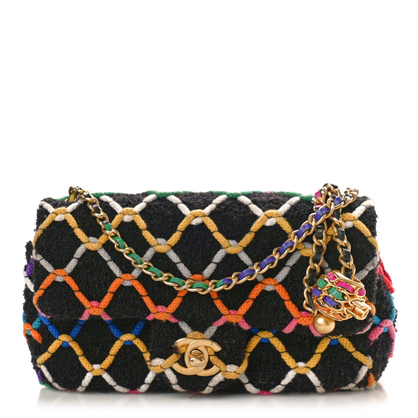 Tweed Diamond Threaded Mini Rectangular Pearl Crush Flap Black Multicolor