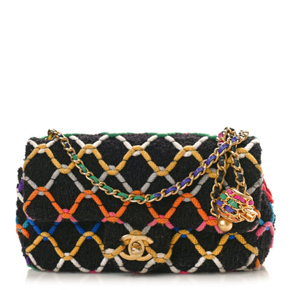 Chanel Tweed Diamond Threaded Mini Rectangular Pearl Crush Flap Black Multicolor 1 of 10