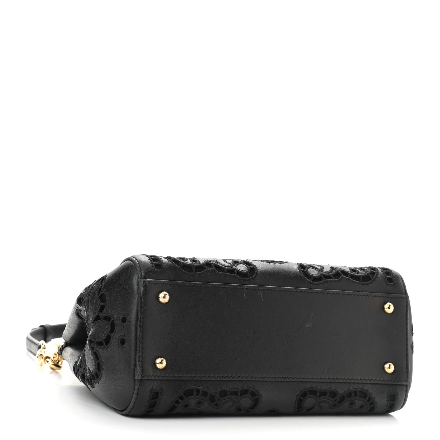 Lambskin Medium Embroidered Laser Cut Miss Sicily Satchel Black