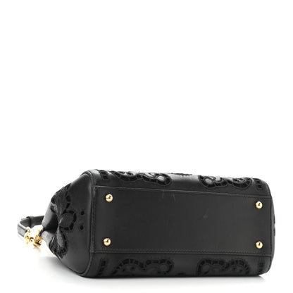 Dolce & Gabbana Lambskin Medium Embroidered Laser Cut Miss Sicily Satchel Black 4 of 11