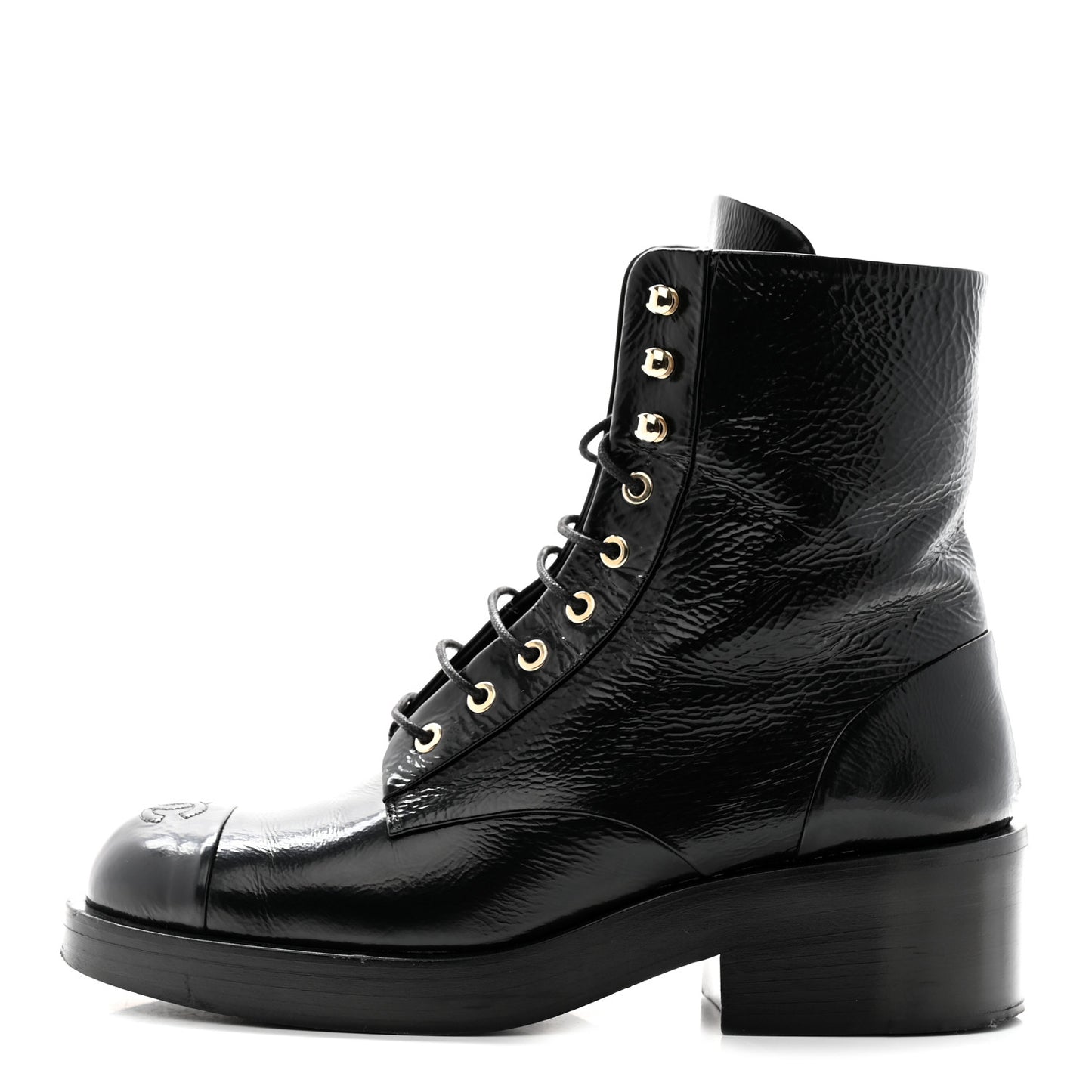 Shiny Goatskin Cap Toe Combat Boots 40.5 Black Dark Grey