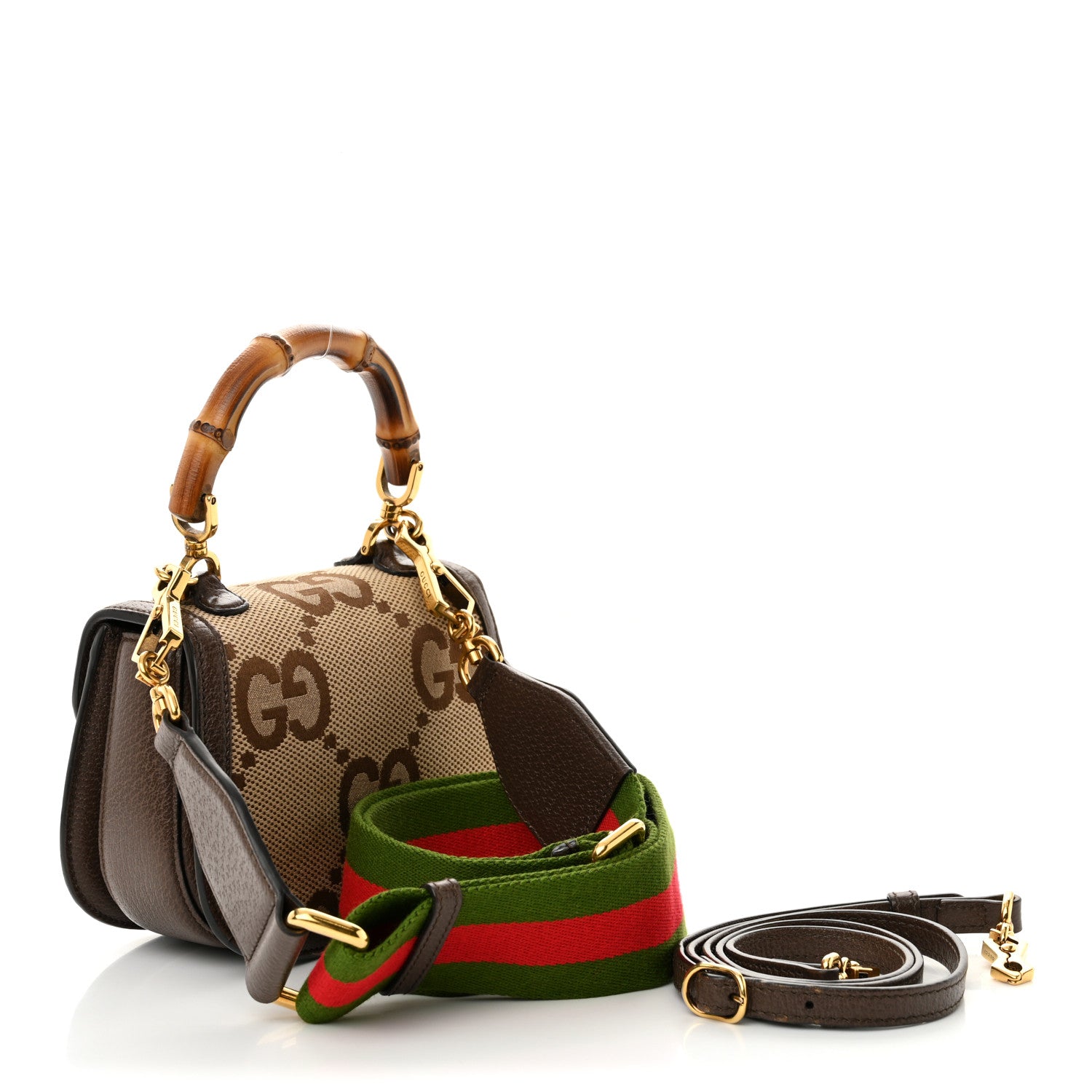 Gucci Monogram Jumbo GG Textured Dollar Calfskin Web Mini Bamboo