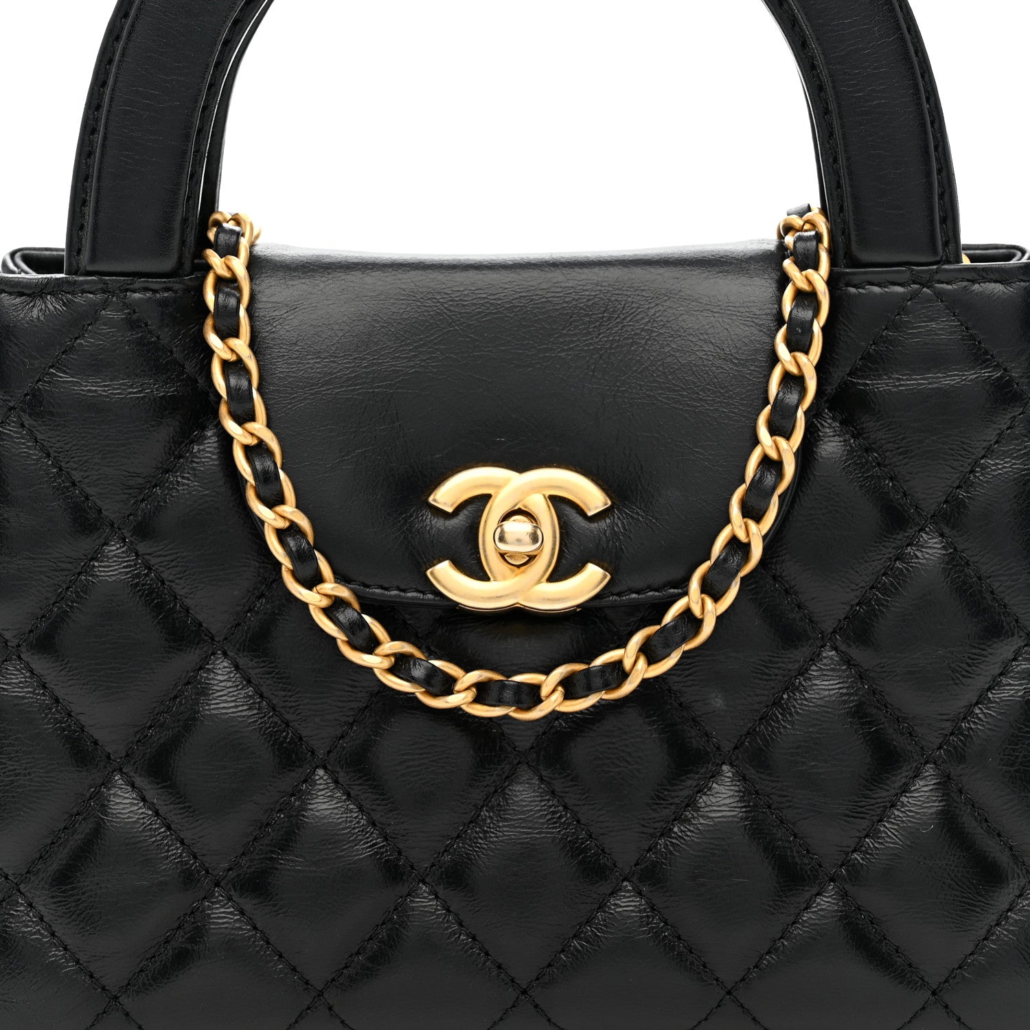 Chanel Shiny Aged Calfskin Quilted Nano Kelly Shopper Black