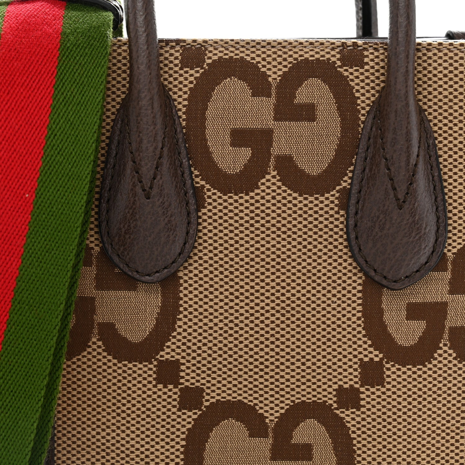 Gucci Monogram Jumbo GG Textured Dollar Calfskin Web Mini Vertical Tote Camel Ebony New Acero 8 of 10