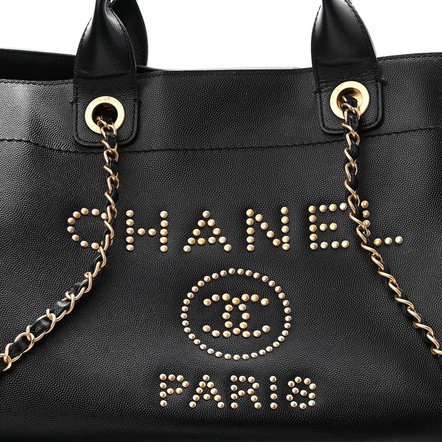 Caviar Medium Studded Deauville Tote Black