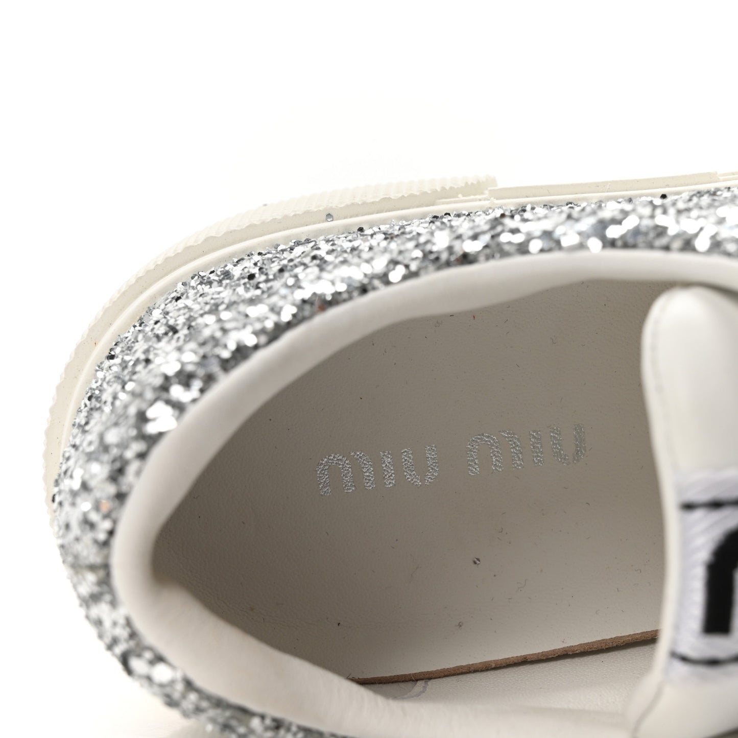 Calfskin Glitter Sneakers 37 White Argento