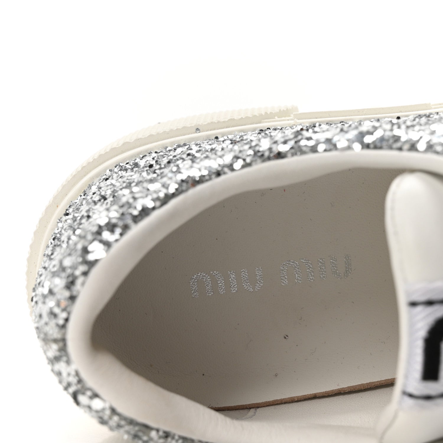 Miu Miu Calfskin Glitter Sneakers 37 White Argento 8 of 8