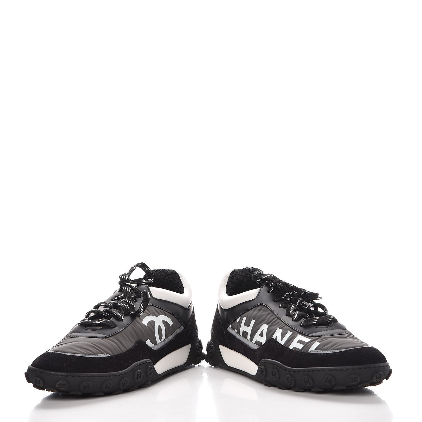 Nylon Calfskin Suede CC Sneakers 40 Grey Black White