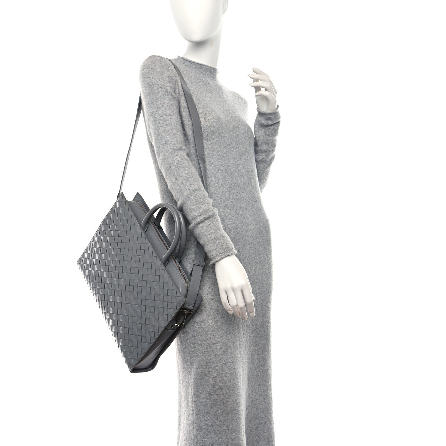 Bottega Veneta Shiny Calfskin Intrecciato Frame Briefcase Concrete 3 of 14
