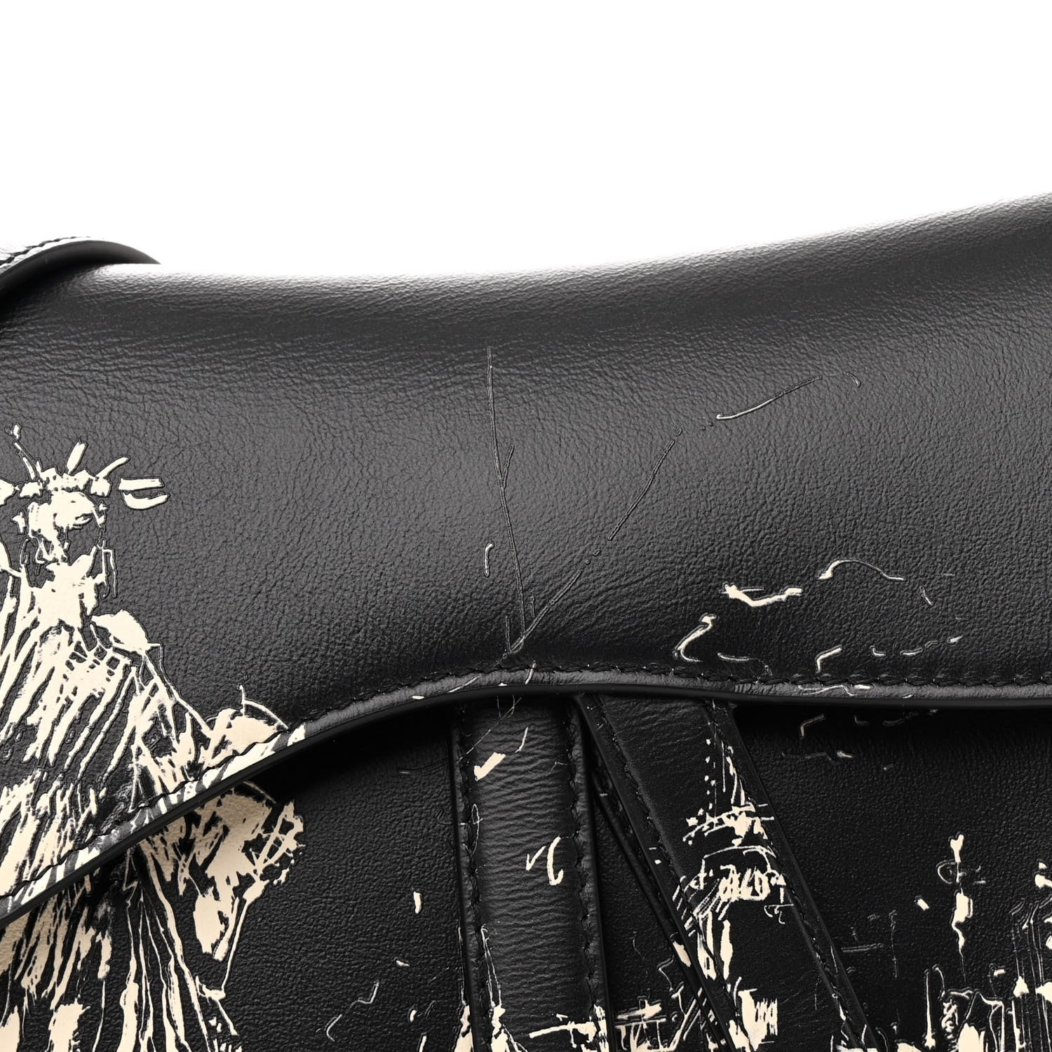 Christian Dior Calfskin New York Printed Saddle Bag With Strap Black White 8 of 10