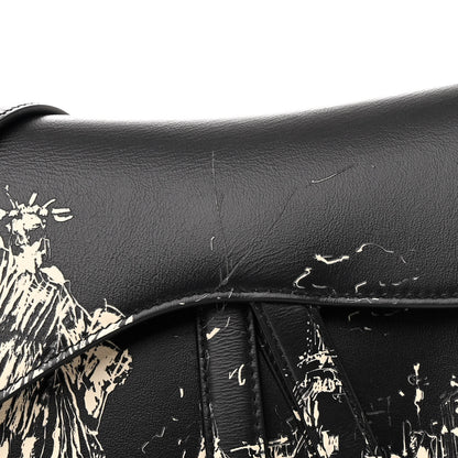 Christian Dior Calfskin New York Printed Saddle Bag With Strap Black White 8 of 10