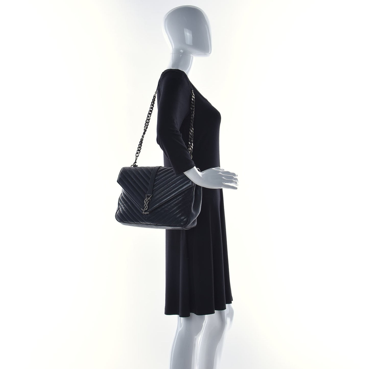 Sheepskin Matelasse Chevron Monogram Large College Satchel Black