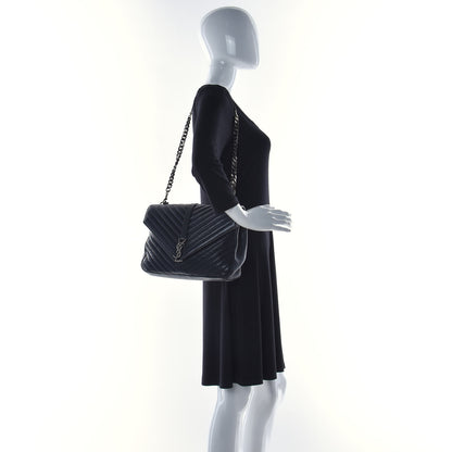 Saint Laurent Sheepskin Matelasse Chevron Monogram Large College Satchel Black 2 of 8