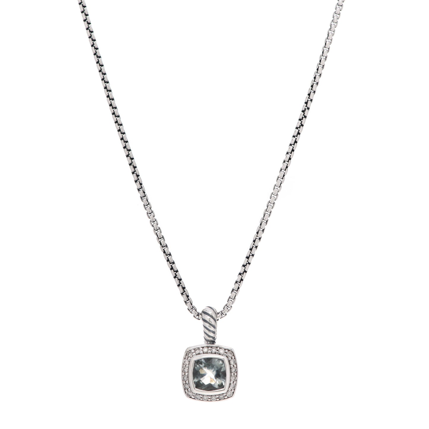 Sterling Silver Diamond Prasiolite 7mm Petite Albion Pendant Necklace