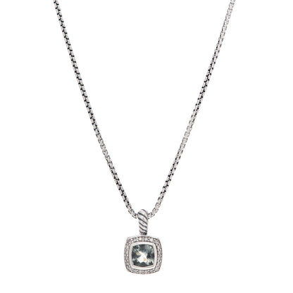 David Yurman Sterling Silver Diamond Prasiolite 7mm Petite Albion Pendant Necklace 1 of 5