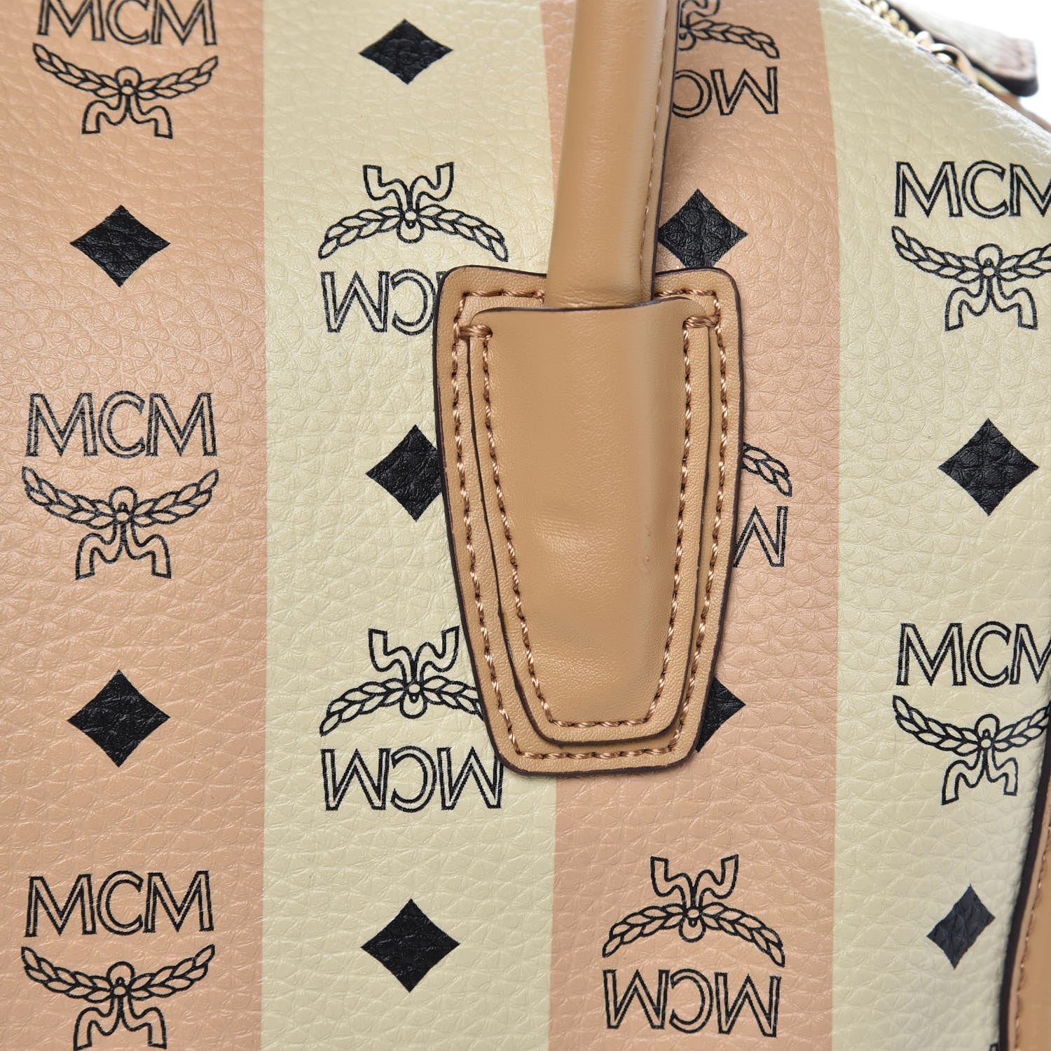 MCM Striped Visetos Top Handle Satchel Beige 8 of 11