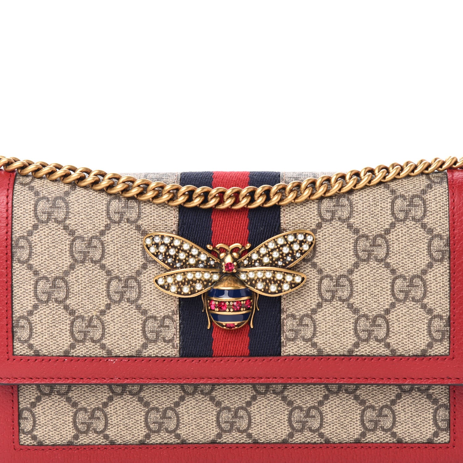 Gucci GG Supreme Monogram Web Queen Margaret Chain Wallet Red 9 of 9