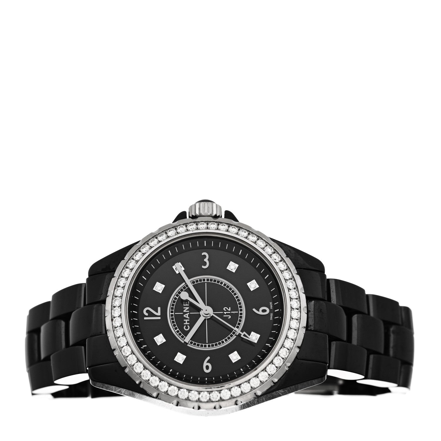 Chanel Stainless Steel Ceramic Diamond Bezel 33mm J12 Quartz Watch Black 2 of 5
