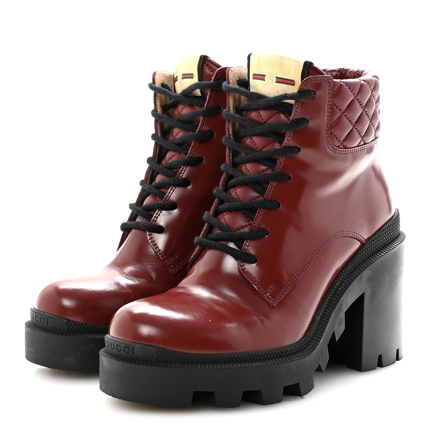 Gucci Magnum Calfskin Nappa Quilted Lace Up Ankle Boots 36 Garnet Red 4 of 9