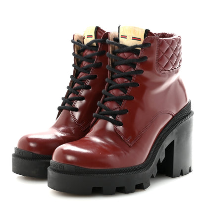 Gucci Magnum Calfskin Nappa Quilted Lace Up Ankle Boots 36 Garnet Red 4 of 9