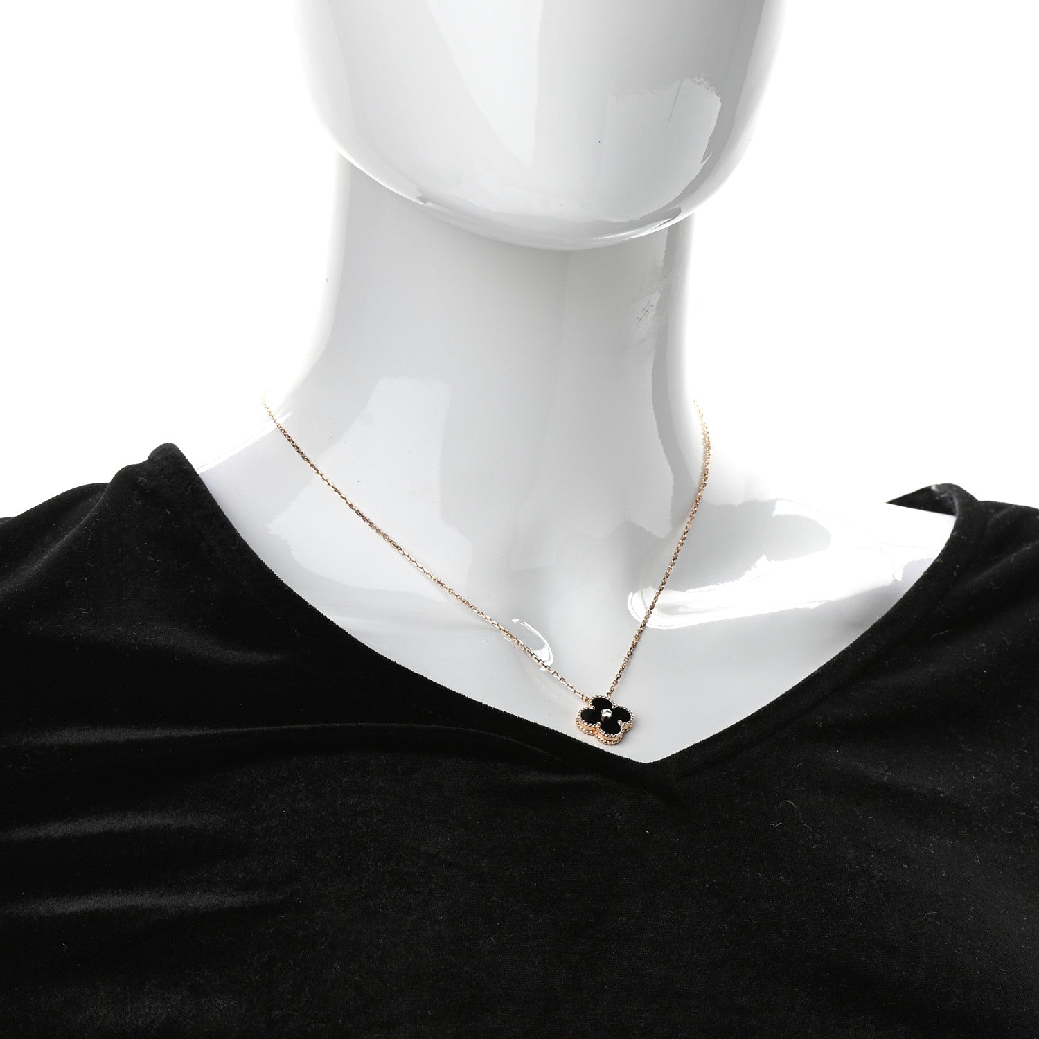 Van Cleef & Arpels 18K Rose Gold Diamond Black Onyx Vintage Alhambra Pendant Necklace 2 of 7