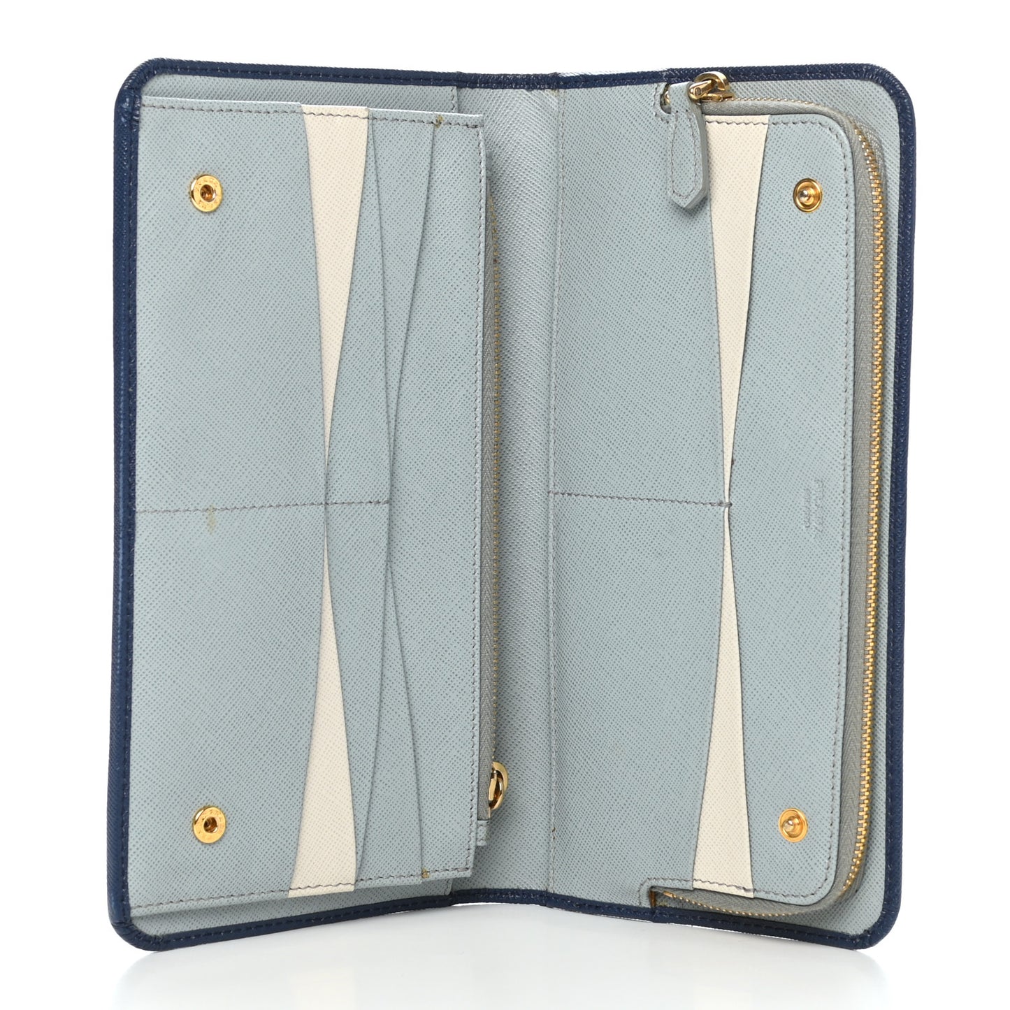 Saffiano Metal Double Snap Travel Wallet Cobalto