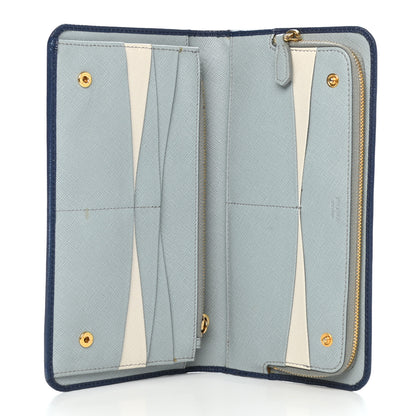 Prada Saffiano Metal Double Snap Travel Wallet Cobalto 5 of 10