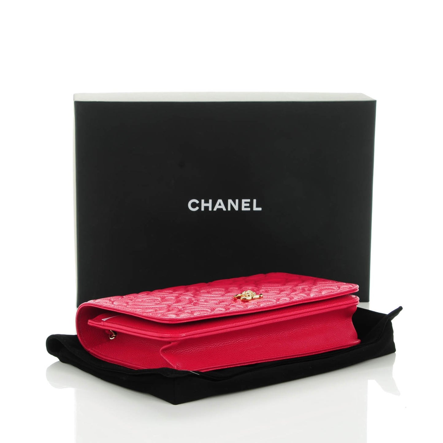 Caviar Camellia Embossed Wallet On Chain WOC Fuschia