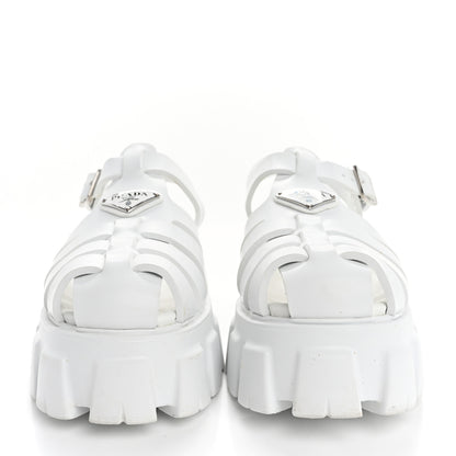 Prada Foam Rubber Metal Triangle Logo Monolith 55mm Cage Sandals 40 White 3 of 10