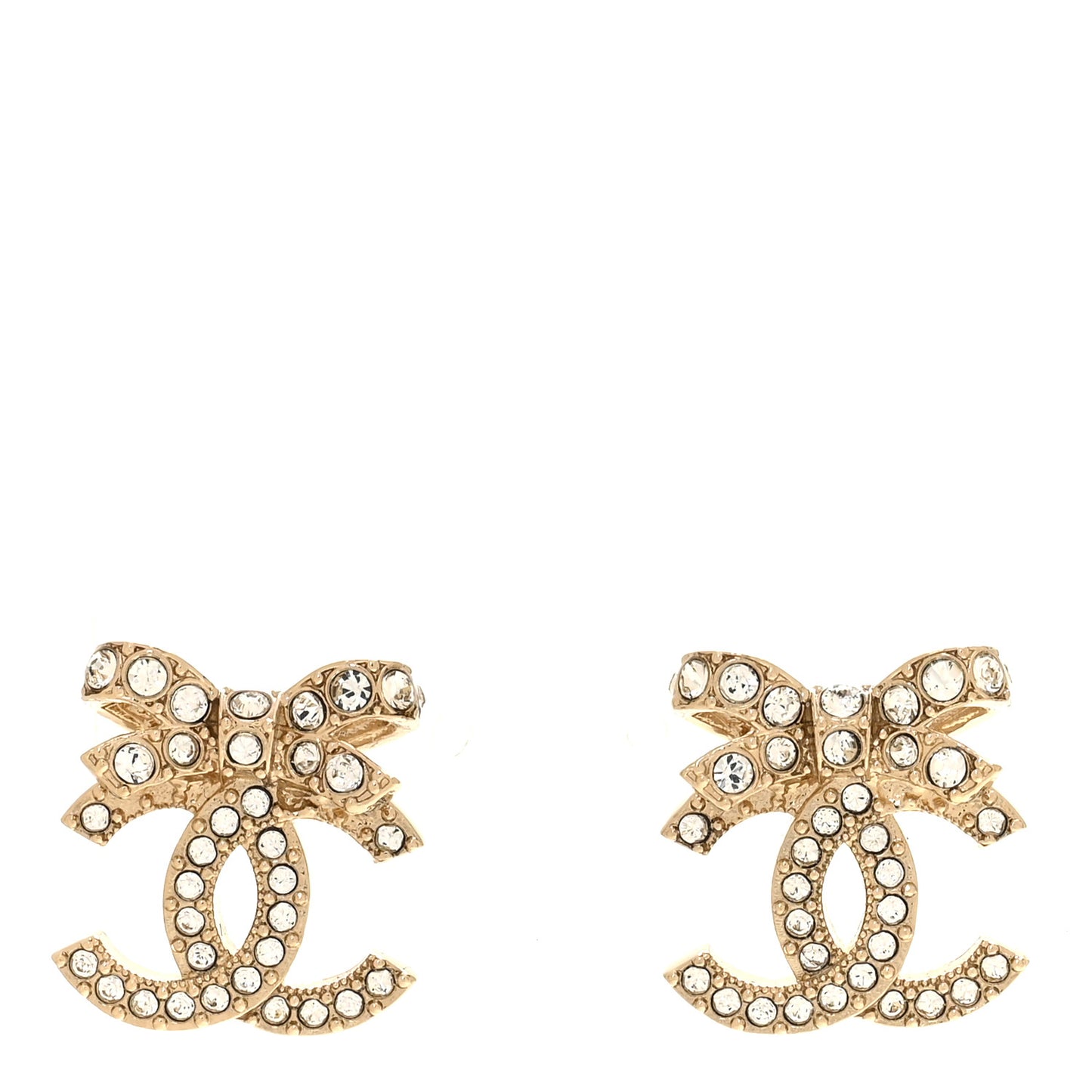 Crystal CC Bow Dangle Earrings Gold