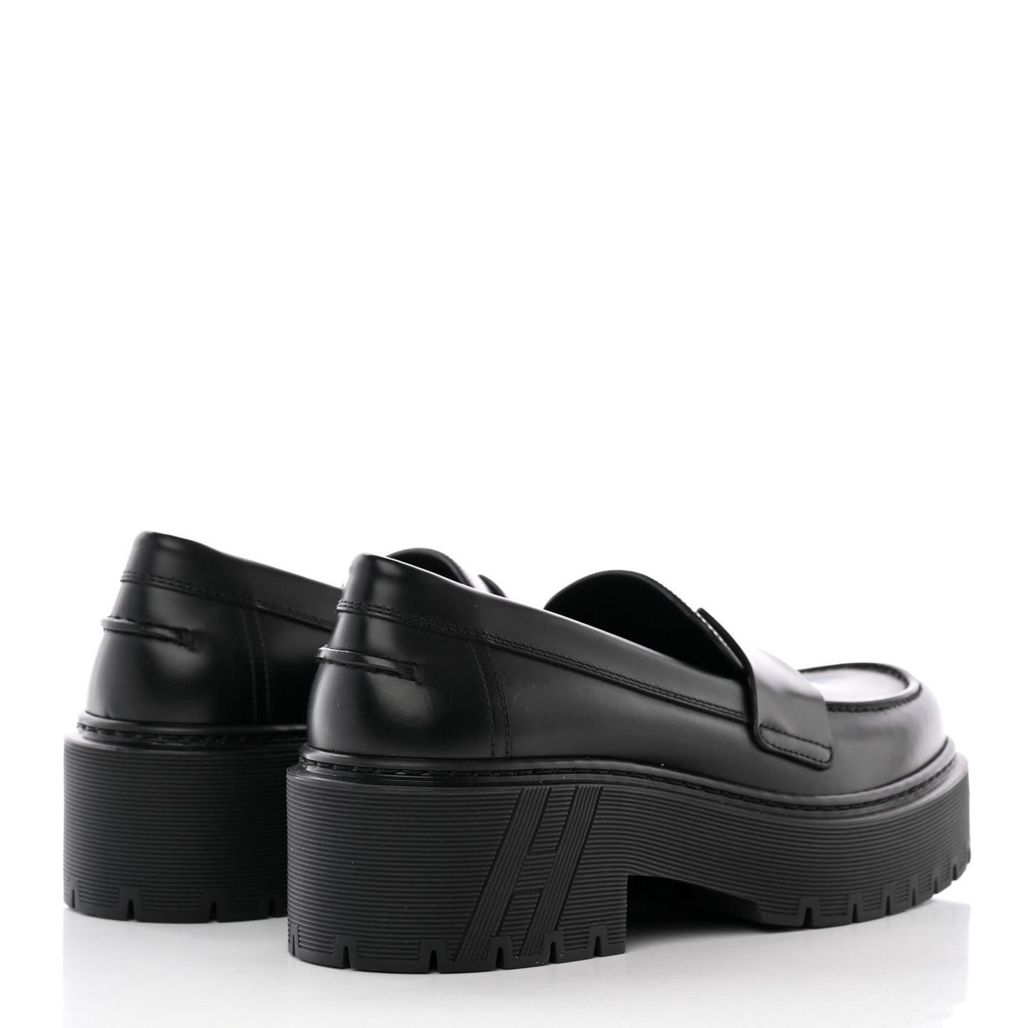 Glazed Calfskin Womens Hitch Loafers 35 Black