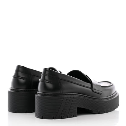 Hermes Glazed Calfskin Womens Hitch Loafers 35 Black 4 of 15