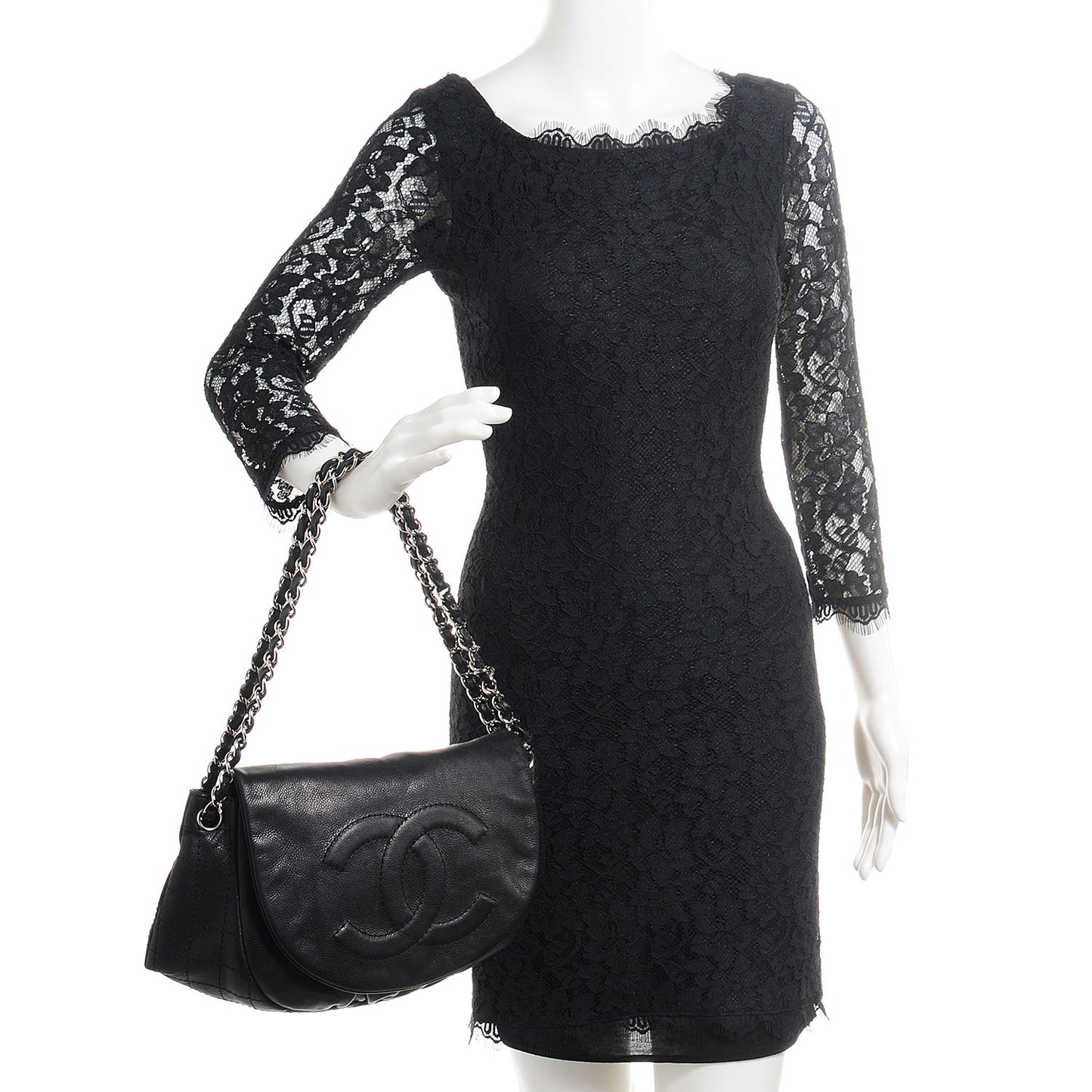 Caviar Half Moon Large Flap Black