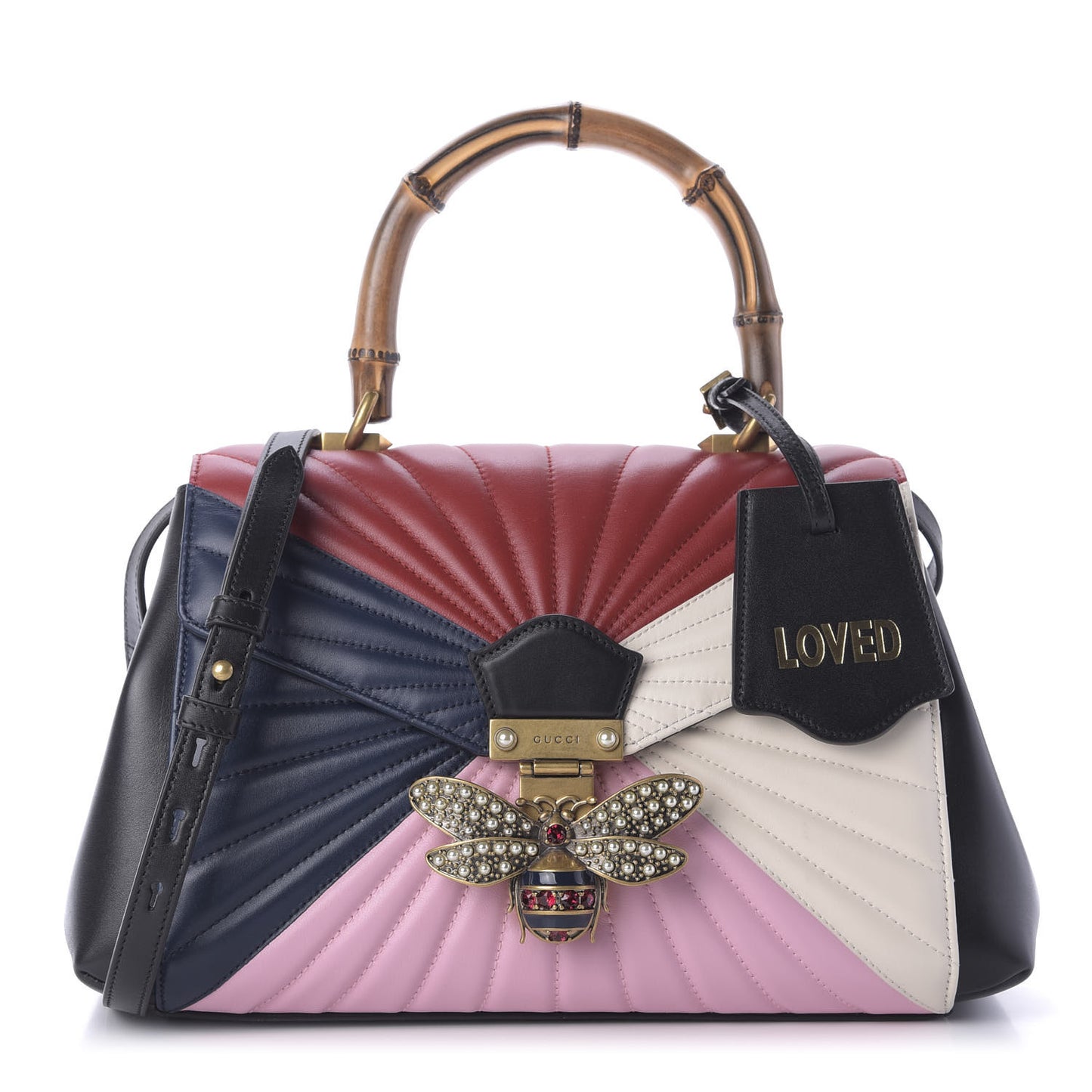 Calfskin Bamboo Trapuntata Queen Margaret Top Handle Bag Blue Agata Hibiscus Red Mystic White Sugar Pink