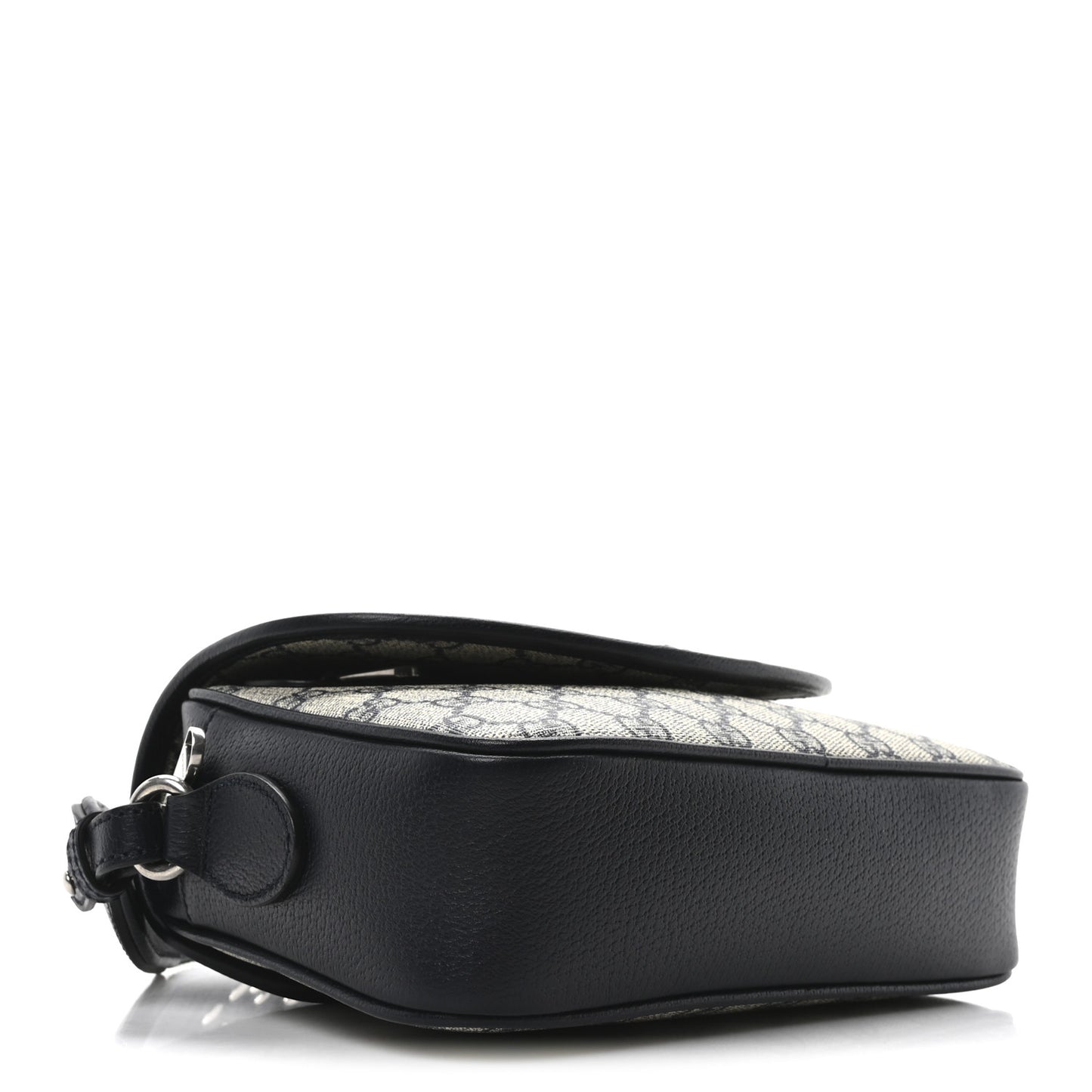 GG Supreme Monogram Textured Dollar Calfskin Web Studded Mini Ophidia Flap Shoulder Bag Beige Blue