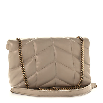 Saint Laurent Lambskin Quilted Toy Loulou Puffer Monogram Chain Satchel Dark Beige 3 of 11