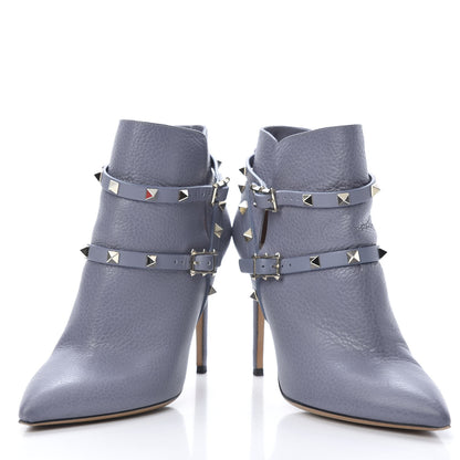 Valentino Garavani Grained Calfskin Rockstud Double Buckle 100mm Ankle Boots 39 Light Stone 6 of 13