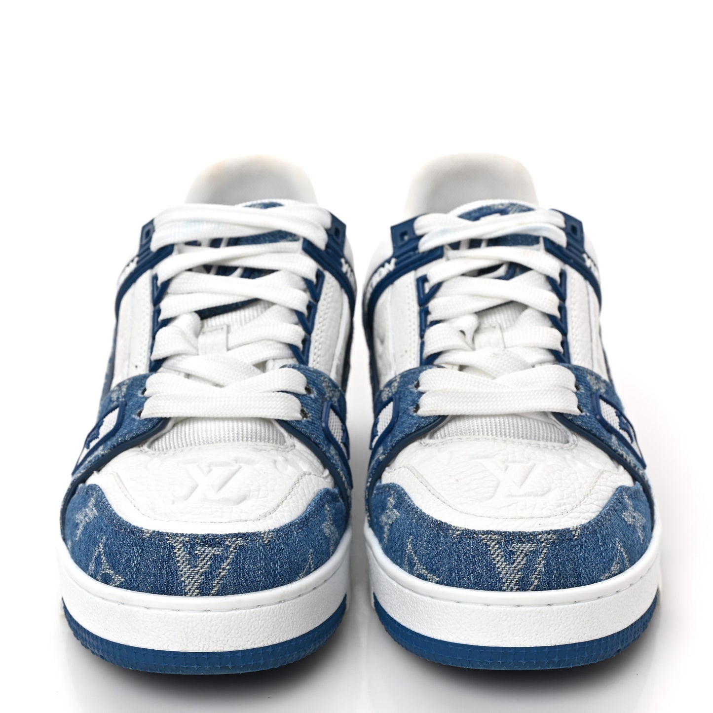 Calfskin Embossed Monogram Denim Womens LV Trainer Sneakers 36.5 Blue