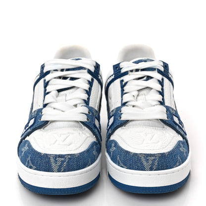 Louis Vuitton Calfskin Embossed Monogram Denim Womens LV Trainer Sneakers 36.5 Blue 2 of 9