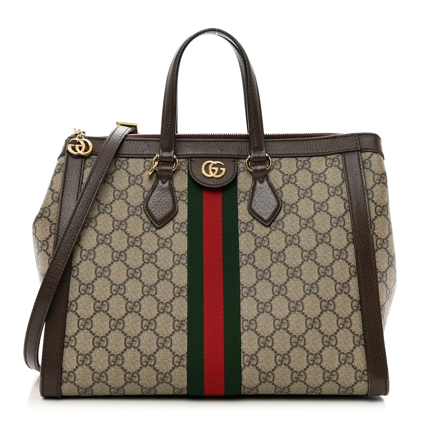 GG Supreme Monogram Web Medium Ophidia Tote Bag Brown