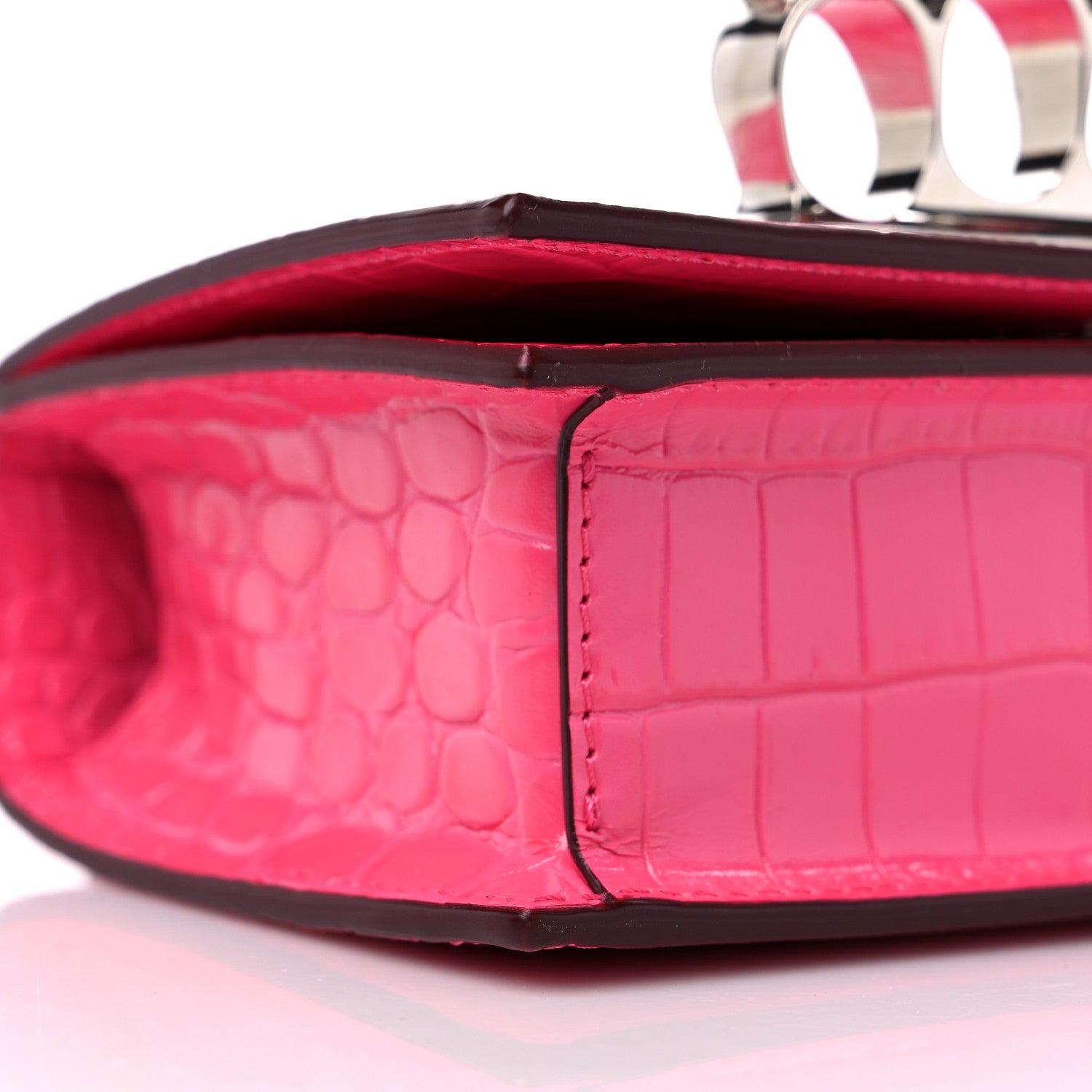 Alexander McQueen Shiny Crocodile Embossed Jeweled Satchel Peony Pink 9 of 10