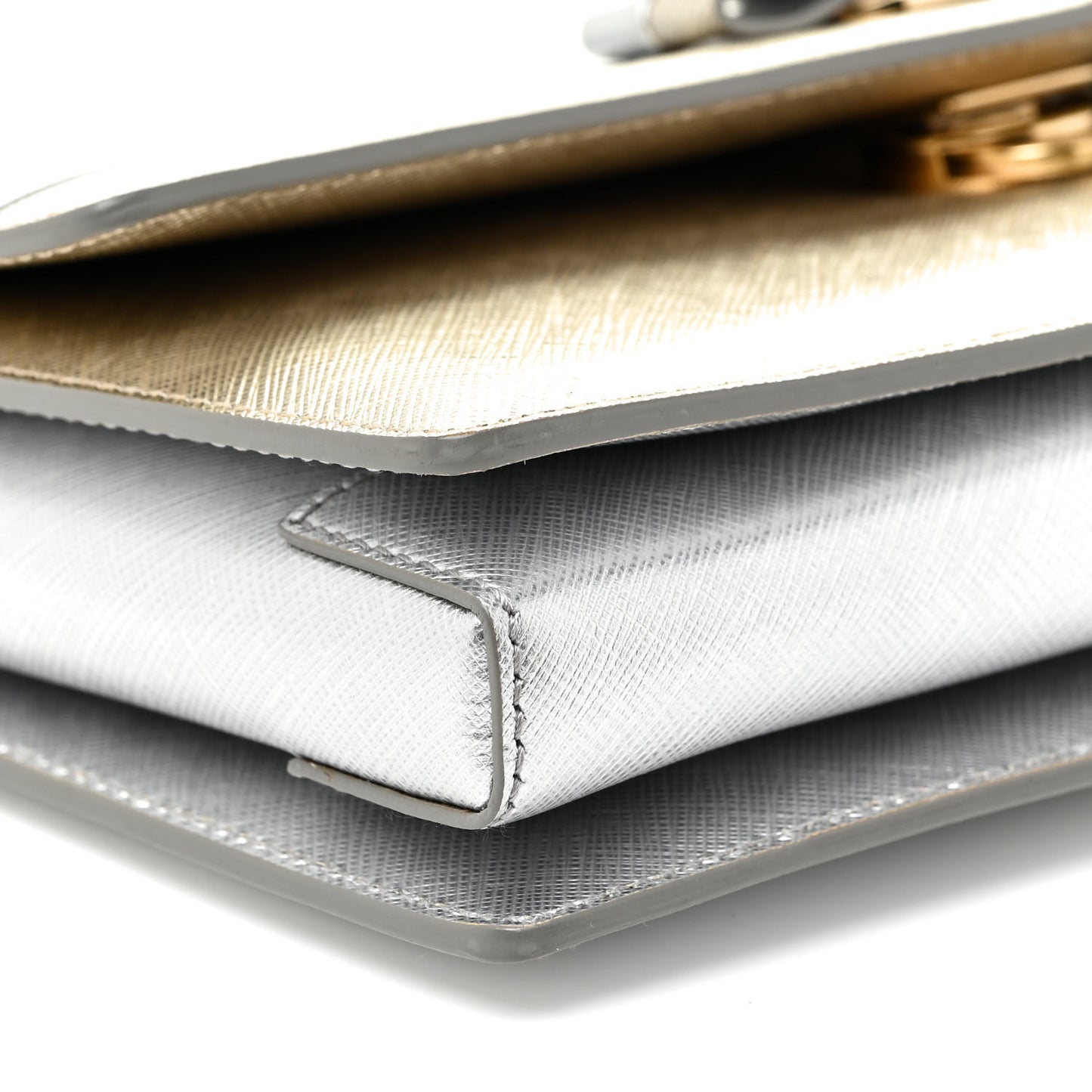 Metallic Hammered Calfskin Vara Bow Chain Flap Crossbody Silver Gold