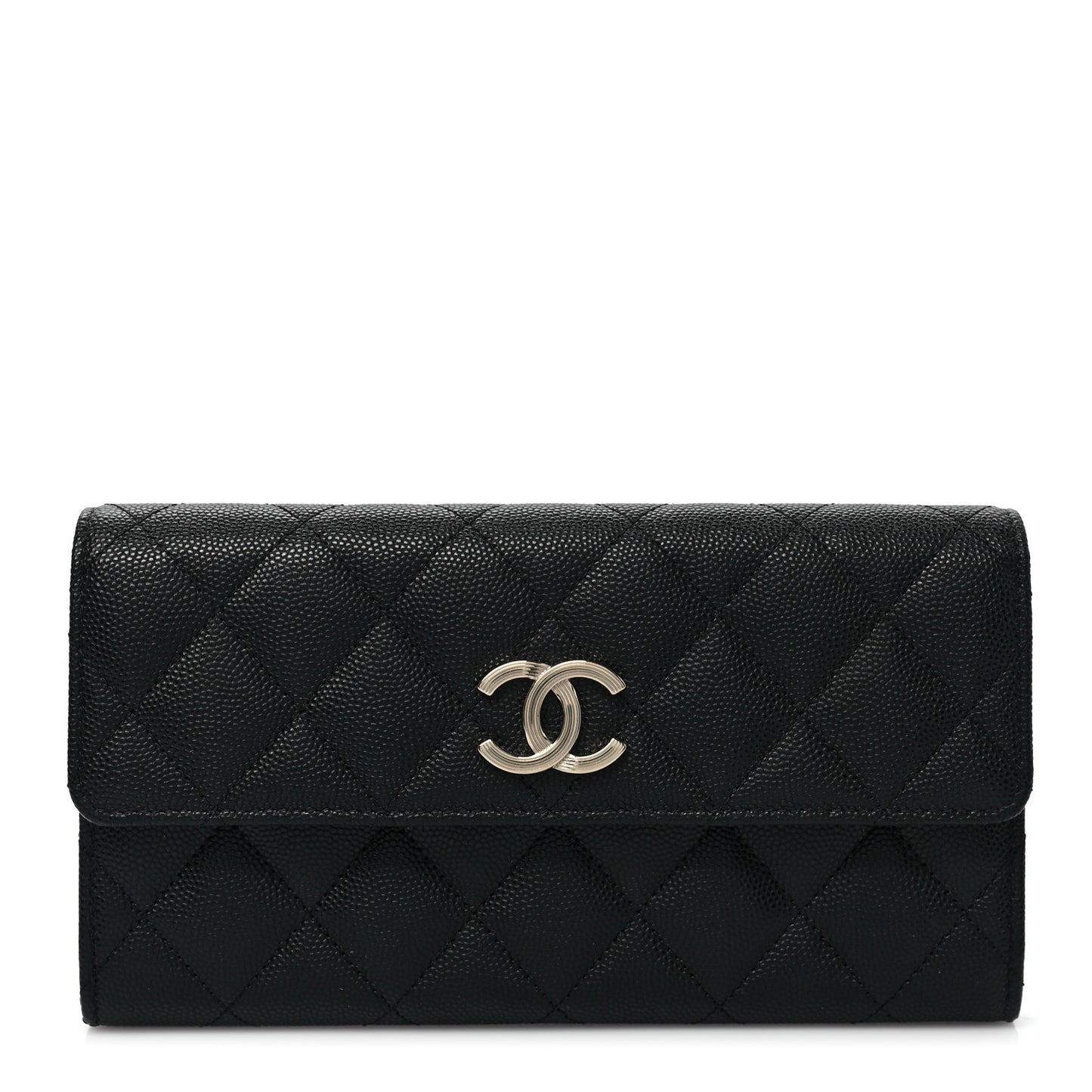 Caviar Quilted CC Large Gusset Flap Wallet Black